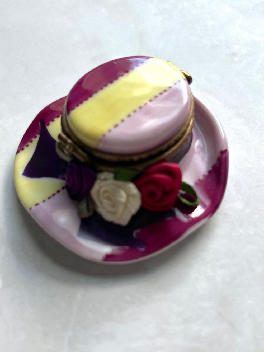 Hand Painted Limoges France Hat Box Peint Main Victorian Ladies Hat